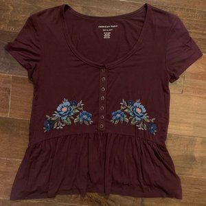 American Eagle Outfitters Women's Floral Embroidered Peplum Top Size Extra Small